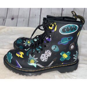 DR. MARTENS Junior 1460 Sticker Print Leather Lace Up Boots Size M4/W5